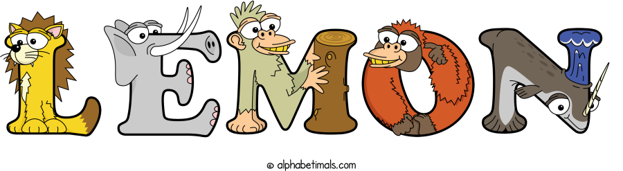 Lemon animal word art spelling Lemon with Alphabetimals - cartoon alphabet animals