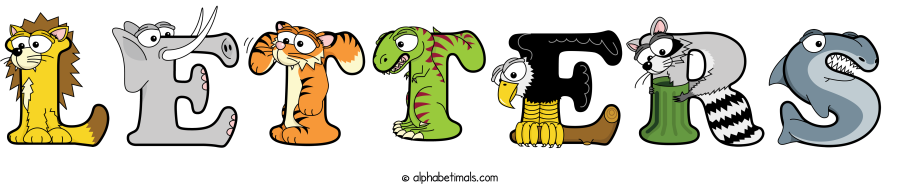 Letters animal word art spelling Letters with Alphabetimals - cartoon alphabet animals