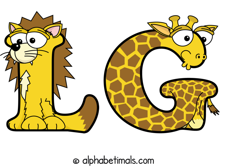 Lg animal word art spelling Lg with Alphabetimals - cartoon alphabet animals