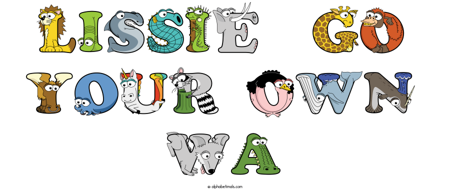 Lissie  Go  Your Own  Wa animal word art spelling Lissie  Go  Your Own  Wa with Alphabetimals - cartoon alphabet animals