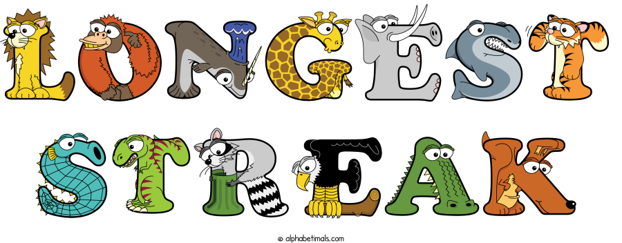 Longest Streak animal word art spelling Longest Streak with Alphabetimals - cartoon alphabet animals
