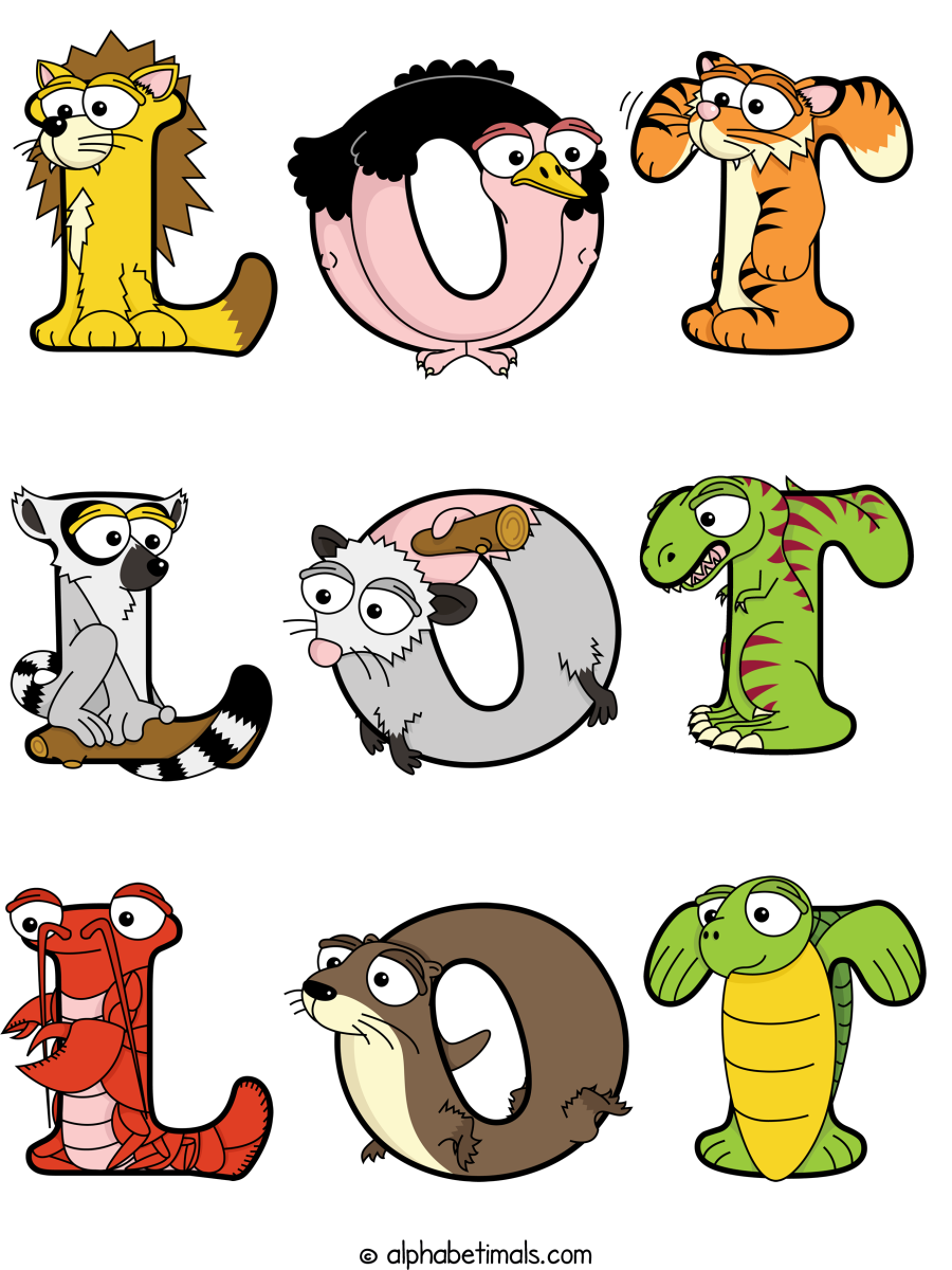 Lot Lot Lot animal word art spelling Lot Lot Lot with Alphabetimals - cartoon alphabet animals