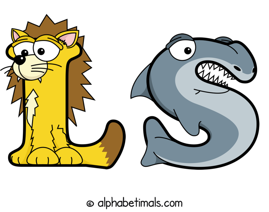 Ls animal word art spelling Ls with Alphabetimals - cartoon alphabet animals