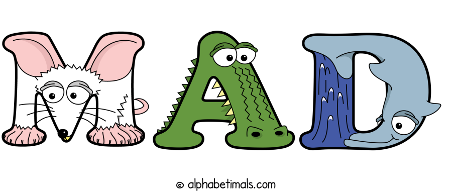 Mad animal word art spelling Mad with Alphabetimals - cartoon alphabet animals