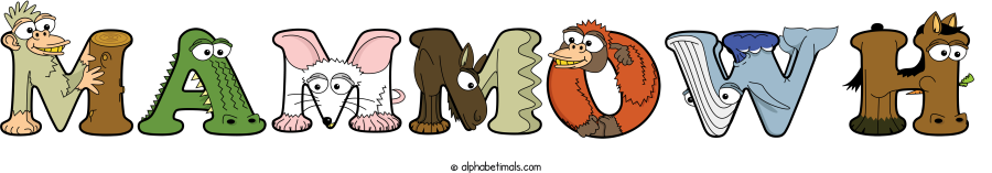 Mammowh animal word art spelling Mammowh with Alphabetimals - cartoon alphabet animals