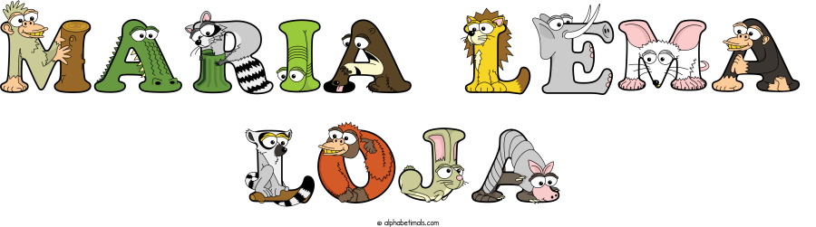 Maria Lema  Loja animal word art spelling Maria Lema  Loja with Alphabetimals - cartoon alphabet animals