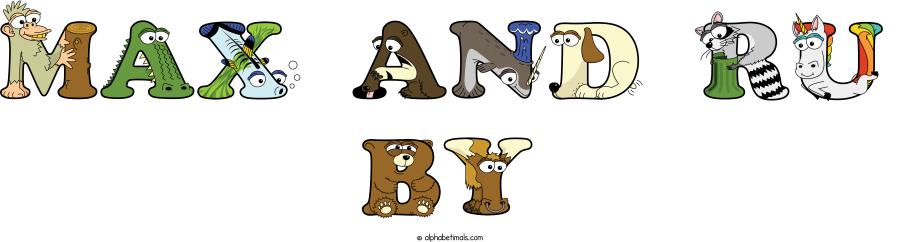 Max And Ru By animal word art spelling Max And Ru By with Alphabetimals - cartoon alphabet animals
