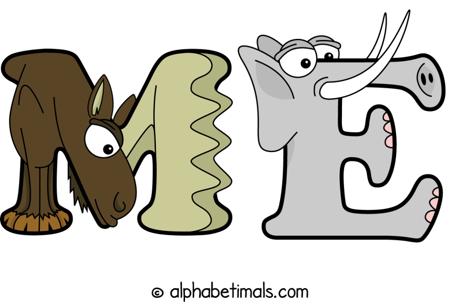 Me animal word art spelling Me with Alphabetimals cartoon alphabet animals