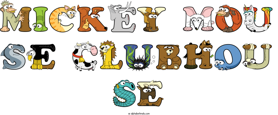 Mickey Mou Se Clubhou Se animal word art spelling Mickey Mou Se Clubhou Se with Alphabetimals - cartoon alphabet animals