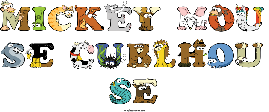 Mickey Mou Se Cublhou Se animal word art spelling Mickey Mou Se Cublhou Se with Alphabetimals - cartoon alphabet animals