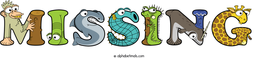 Missing animal word art spelling Missing with Alphabetimals cartoon alphabet animals