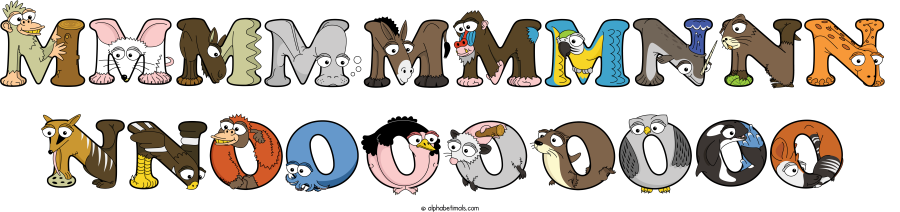 Mmmmmmmnnn Nnoooooooo animal word art spelling Mmmmmmmnnn Nnoooooooo with Alphabetimals - cartoon alphabet animals