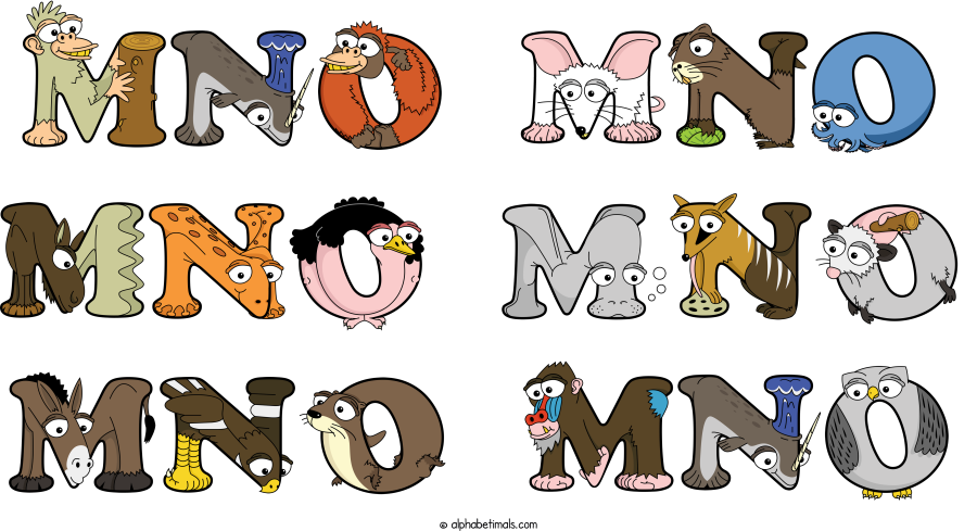 Mno Mno Mno Mno Mno Mno animal word art spelling Mno Mno Mno Mno Mno Mno with Alphabetimals - cartoon alphabet animals