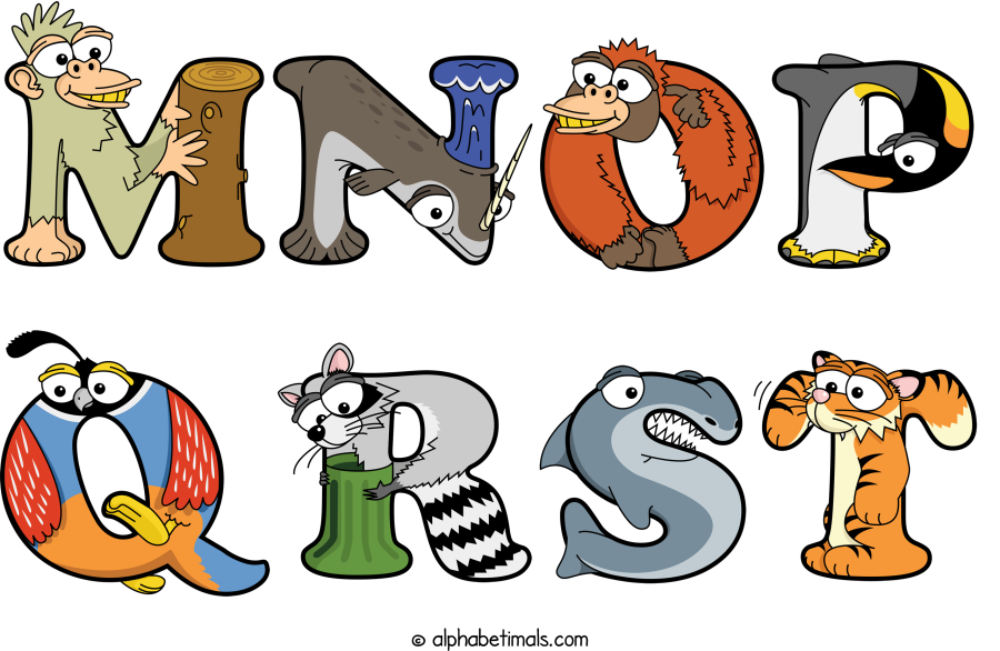 Mnop Qrst animal word art spelling Mnop Qrst with Alphabetimals - cartoon alphabet animals