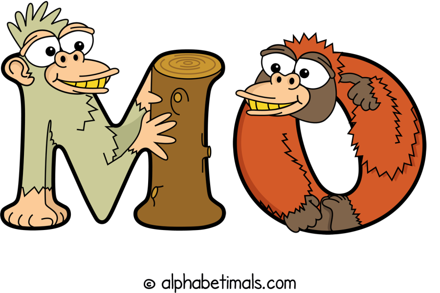Mo animal word art spelling Mo with Alphabetimals - cartoon alphabet animals