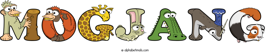 Mogjang animal word art spelling Mogjang with Alphabetimals - cartoon alphabet animals