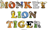Monkey Lion Tiger animal word art