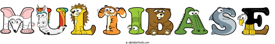 Multibase animal word art spelling Multibase with Alphabetimals - cartoon alphabet animals