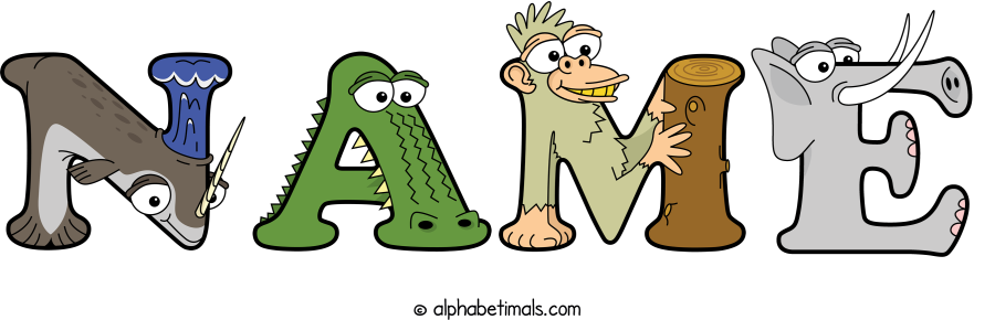 Name animal word art spelling Name with Alphabetimals - cartoon alphabet animals