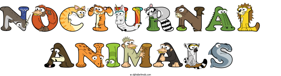 Nocturnal  Animals animal word art spelling Nocturnal  Animals with Alphabetimals - cartoon alphabet animals