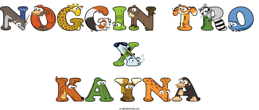 Noggin Tro X Kayna animal word art spelling Noggin Tro X Kayna with Alphabetimals - cartoon alphabet animals