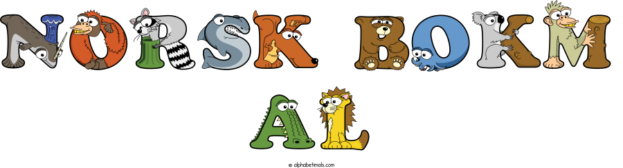 Norsk Bokm Al animal word art spelling Norsk Bokm Al with Alphabetimals - cartoon alphabet animals