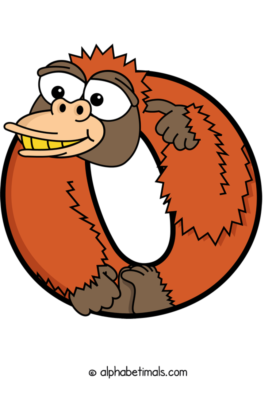 O animal word art spelling O with Alphabetimals - cartoon alphabet animals