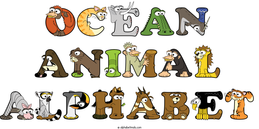 Ocean Animal Alphabet animal word art spelling Ocean Animal Alphabet with Alphabetimals - cartoon alphabet animals