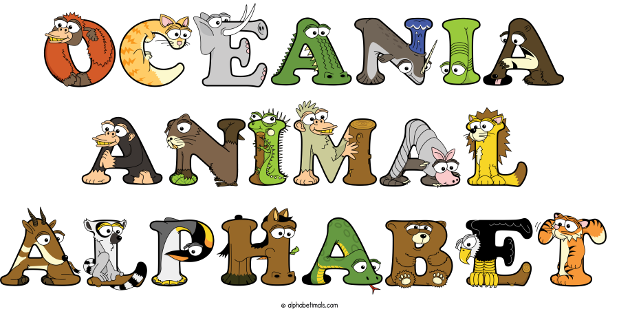 Oceania Animal Alphabet animal word art spelling Oceania Animal Alphabet with Alphabetimals - cartoon alphabet animals