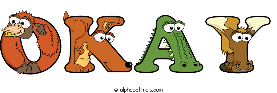 Okay animal word art spelling Okay with Alphabetimals - cartoon alphabet animals
