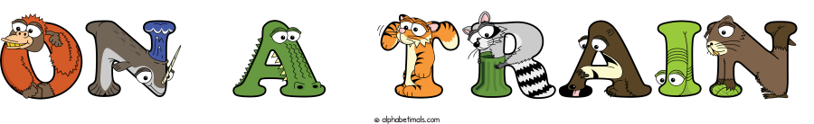 On A Train animal word art spelling On A Train with Alphabetimals - cartoon alphabet animals