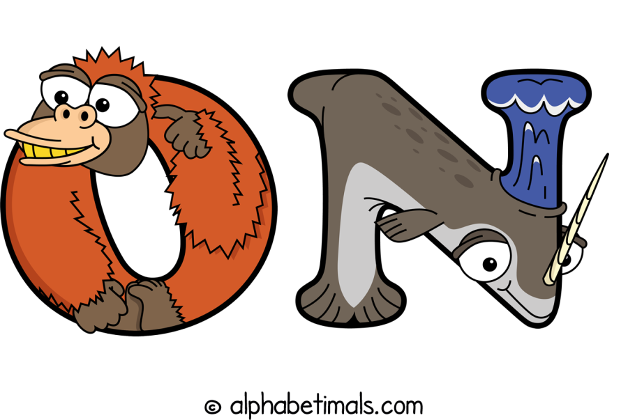 On animal word art spelling On with Alphabetimals - cartoon alphabet animals