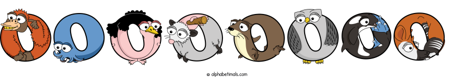Oooooooo animal word art spelling Oooooooo with Alphabetimals - cartoon alphabet animals