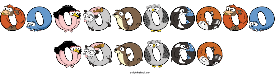 Oooooooooo Oooooo animal word art spelling Oooooooooo Oooooo with Alphabetimals - cartoon alphabet animals