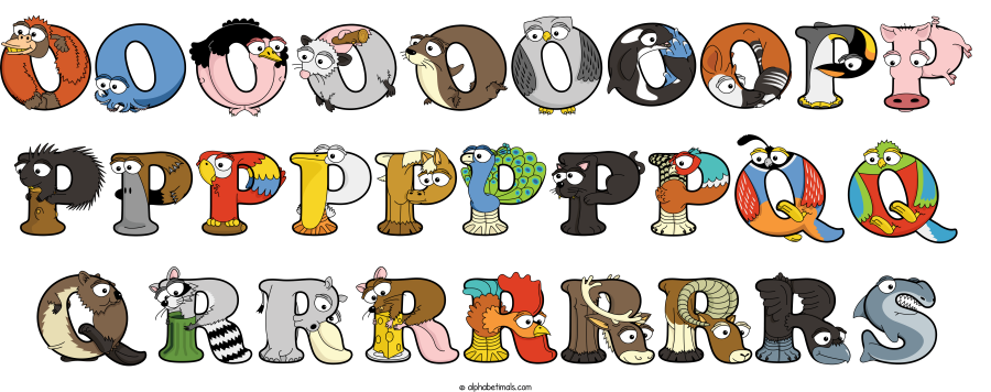 Oooooooopp Ppppppppqq Qrrrrrrrs animal word art spelling Oooooooopp Ppppppppqq Qrrrrrrrs with Alphabetimals - cartoon alphabet animals