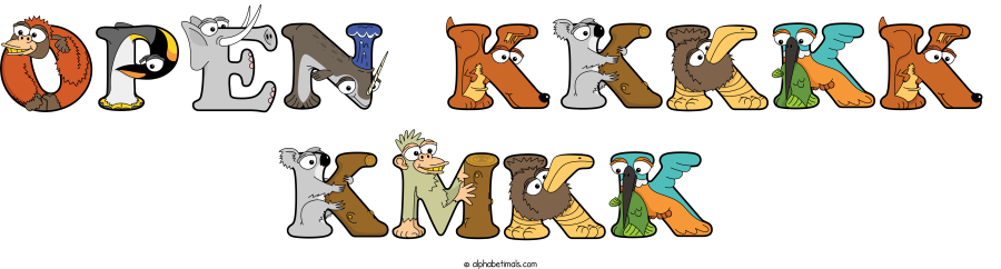 Open Kkkkk Kmkk animal word art spelling Open Kkkkk Kmkk with Alphabetimals - cartoon alphabet animals