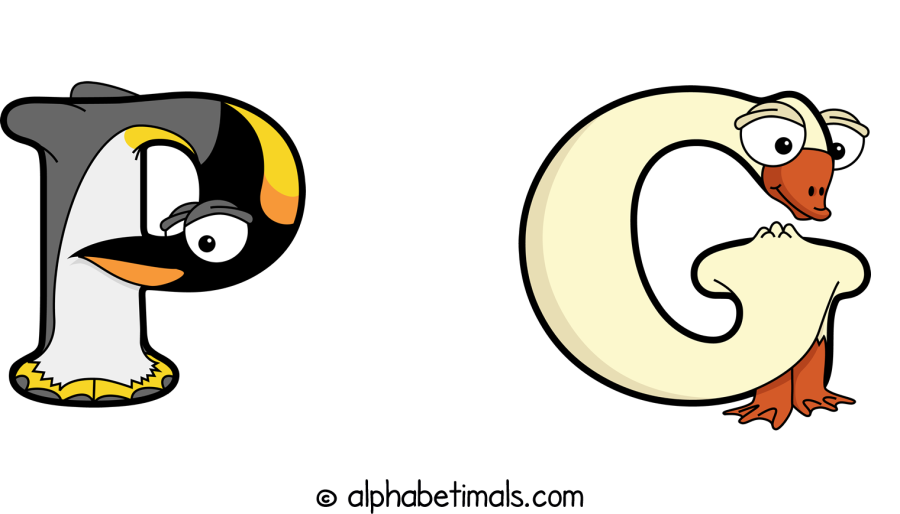 P G animal word art spelling P G with Alphabetimals - cartoon alphabet animals