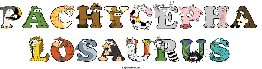 Pachycepha Losaurus animal word art spelling Pachycepha Losaurus with Alphabetimals - cartoon alphabet animals