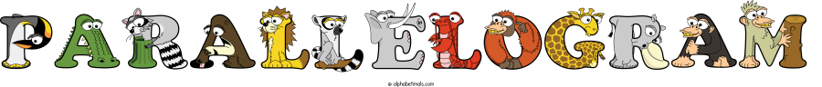 Parallelogram animal word art spelling Parallelogram with Alphabetimals - cartoon alphabet animals