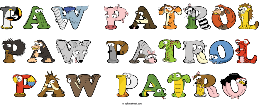 Paw Patrol Paw Patrol Paw Patro animal word art spelling Paw Patrol Paw Patrol Paw Patro with Alphabetimals - cartoon alphabet animals