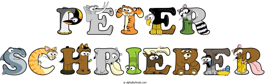 Peter Schrieber animal word art spelling Peter Schrieber with Alphabetimals - cartoon alphabet animals