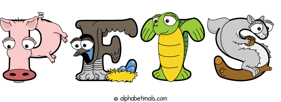 Pets animal word art spelling Pets with Alphabetimals - cartoon alphabet animals