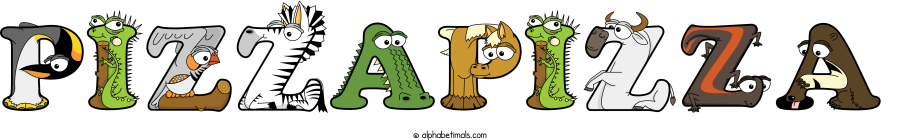 Pizzapizza animal word art spelling Pizzapizza with Alphabetimals - cartoon alphabet animals