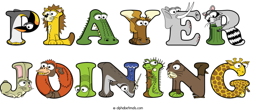 Player Joining animal word art spelling Player Joining with Alphabetimals - cartoon alphabet animals