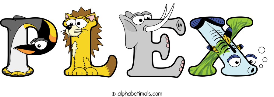 Plex animal word art spelling Plex with Alphabetimals - cartoon alphabet animals