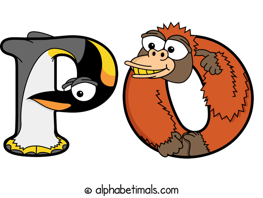 Po animal word art spelling Po with Alphabetimals - cartoon alphabet animals