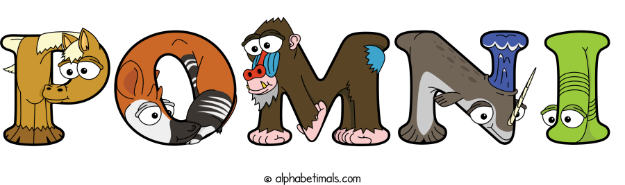 Pomni animal word art spelling Pomni with Alphabetimals - cartoon alphabet animals