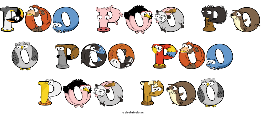 Poo Poo Po O Poo Poo  Poo Poo animal word art spelling Poo Poo Po O Poo Poo  Poo Poo with Alphabetimals - cartoon alphabet animals