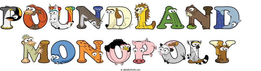 Poundland  Monopoly animal word art spelling Poundland  Monopoly with Alphabetimals - cartoon alphabet animals