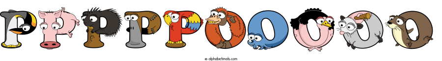 Pppppooooo animal word art spelling Pppppooooo with Alphabetimals - cartoon alphabet animals